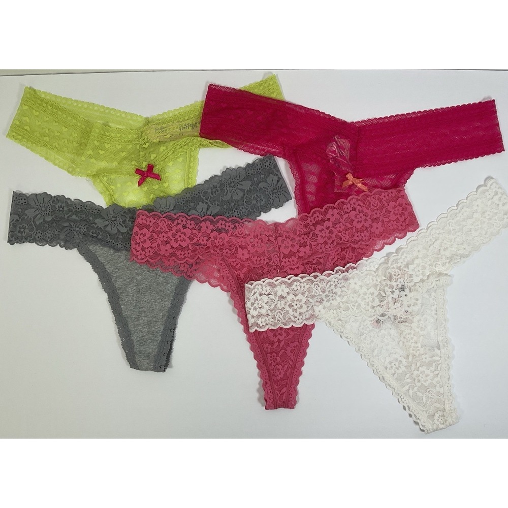 NWT Lot 5 Pairs Victoria's Secret PINK Thong String Lace Panties Underwear Large